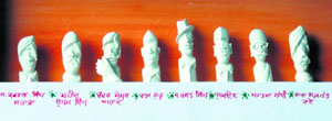 Images of freedom fighters and martyrs carved on pieces of chalk by Yash Momi. 