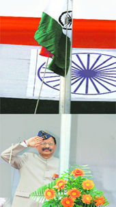 Uttarakhand Chief Minister Maj-Gen B.C. Khanduri (retd) takes salute at the Independence Day celebrations in Dehra Dun on Friday.
