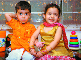 Siblings celebrate Raksha Bandhan in Chandigarh on Saturday.