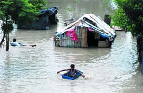 A view of the flooded Shastri Park near the Yamuna in New Delhi