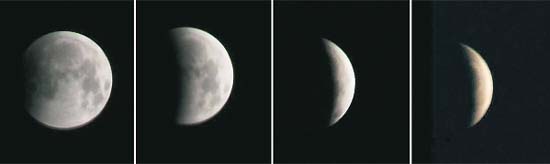 A combo picture of the partial lunar eclipse in Bikaner on Sunday.
