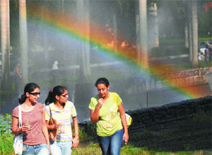 A rainbow forms a delightful backdrop at the Students Centre at Panjab University on Monday.