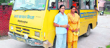 Ritu (right) and Raj Bala, both sisters and professional bus drivers.