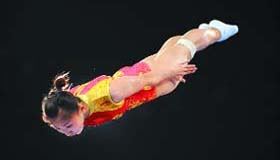 Chinas He Wenna competes in the womens trampoline final of the artistic gymnastics event in Beijing