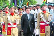 LAST BUGLE: Pakistani President Pervez Musharraf inspects the guard of honour after his resignation in Islamabad on Monday