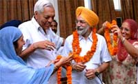 Sikander Singh Maluka being felicitated after his selection as SAD district unit chief on Tuesday.