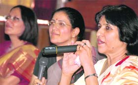 Principal of GCG-11 Promila Kaushal speaks during a workshop for anganwari workers held on the college premises in Chandigarh