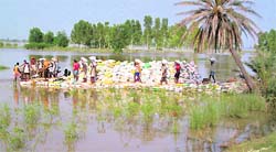 Work in progress on the banks of the Sutlej at Madaarpur village in Moga district on Tuesday.