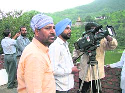 A file picture of the Jalandhar DD Kendra team during the shooting of Guru Manyo Granth serial