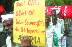 Activists of the CPI (Marxist-Leninist) protest against the UPA government for their various demands at Jantar Mantar in New Delhi
