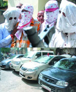 The Delhi police presents four inter-state robbers involved in a bank/cash van robbery in New Delhi