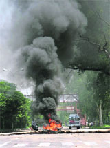A bonfire of tyres in Jammu
