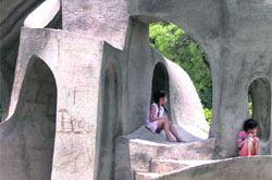 Children play hide-and-seek at the Terrace Garden, Sector 33, Chandigarh
