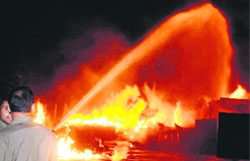 A chemical factory that caught fire in the Panchkula industrial area in the wee hours