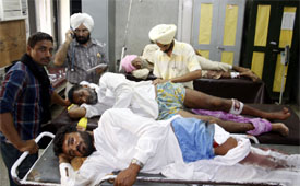 The injured being treated at the civil hospital in Bathinda on Thursday.