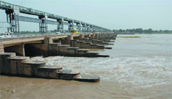 Water being released from the Harike barrage in Ferozepur district