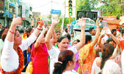 A Janmashtami shobha yarta being taken out by devotees in Jalandhar