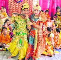 Children celebrate Janamashtmi in GMT Public School, Ludhiana, on Friday. 