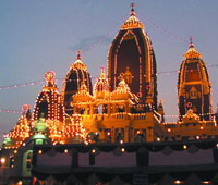 Illuminated Birla Temple on the eve of Janmashtami in New Delhi on Saturday.