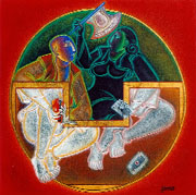 A painting by Satish Gujral on display at Emami Chisel Art enclosure at the India Art summit.