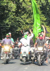 Youths take out a demonstration on their bikes in support of the strike.