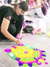A student makes rangoli during a talent hunt contest in Ludhiana on Saturday. Photo: Inderjeet Verma