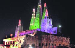 Durga Mata Mandir illuminated on the eve of Janamashtami in Ludhiana