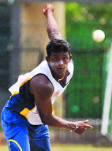 Ajantha Mendis bowls during a practice session at The R. Premadasa Stadium in Colombo on Saturday.