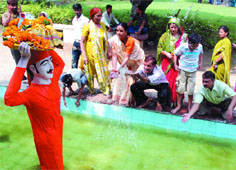 Devotees at Birla Mandir in New Delhi on the occasion of Janmashtami.