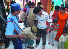 Security check going on at Birla Mandir in New Delhi on Janmashtami.