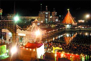 The Devi Talab Temple wears a festive look as devotees eagerly await the birth of god-man-saviour in Jalandhar on Sunday.