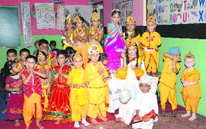 Kids of Green Grove Public School, Mohanpur, celebrate Janmashtami on the school premises on Sunday. 