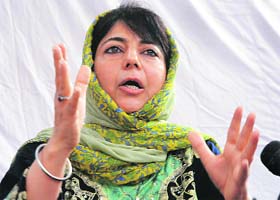 PDP chief Mehbooba Mufti addresses a press conference in New Delhi