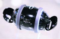 Sony Corp's rolling digital music player "Rolly'" is displayed in Tokyo. Sony Corp has entered the motion chip market with its egg-shaped Rolly MP3 player, which lets users adjust volume by turning the player in their hand.