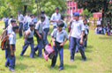 Students were sent to their classrooms when a Tribune photographer reached the spot. Photos: Pradeep Tewari