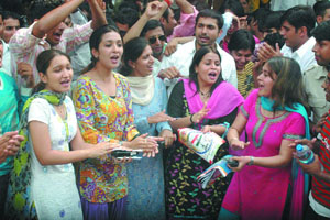 NSUI supporters campaign for Delhi University elections at north campus in New Delhi on Monday, which was the last date of filing nominations. 