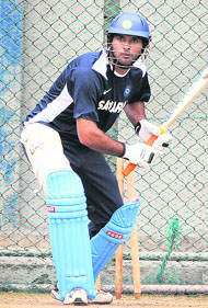 Yuvraj Singh plays a shot during practice session at the R. Peremadasa Stadium on Monday. Pace spearhead Zaheer Khan (R), who has been the most successful bowler from the side in the series, will be required to keep up the momentum as India look to wrap up the series on Tuesday.