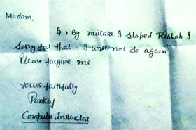 The letter written by the accused to the principal apologising for her act