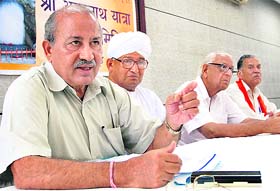 Former Punjab DGP and currently a member of the Amarnath Sangharsh Samiti addresses a press conference in Chandigarh