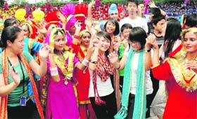 Singapore delegates enjoy Bhangra at KB DAV School in Chandigarh