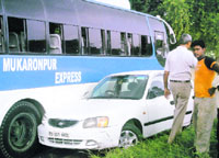A car which was involved in an accident near Sahnewal on Tuesday.