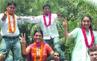 ABVP candidates campaign for the forthcoming DUSU elections in New Delhi