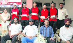 Trainees of the Sports Authority of India (SAI) centre, Ludhiana, who received stipend cheques at a function