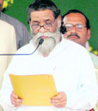 Shibu Soren takes the oath as the sixth Chief Minister of Jharkhand in Ranchi on Wednesday.