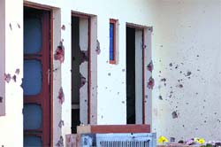 The walls of Billu Rams house in Jammus Chinore area bear the tell-tale signs of Wednesdays encounter