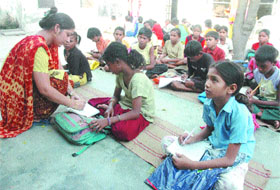 National Child Labour Project schoolchildren during their evening classes in Jalandhar on Thursday.