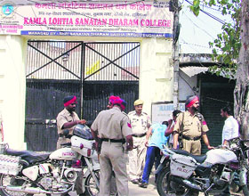 Police deployed outside Kamla Lotia SD College, Ludhiana, after tension prevailed over student body elections on Thursday.