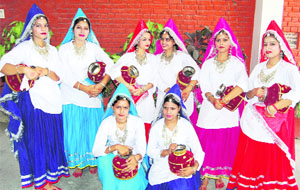Girls perform a dance during a talent search programme at AS College for Women in Khanna on Thursday. 
