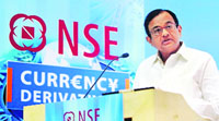 Finance minister P. Chidambaram attends a function to inaugurate currency futures trading at the National Stock Exchange (NSE) in Mumbai on Friday.