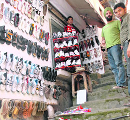 Encroachment grabs a portion of stairs, a common path for pedestrians, in the lower bazaar at Shimla. Now if the government comes into action, those who have occupied the public place will make a hue and cry.